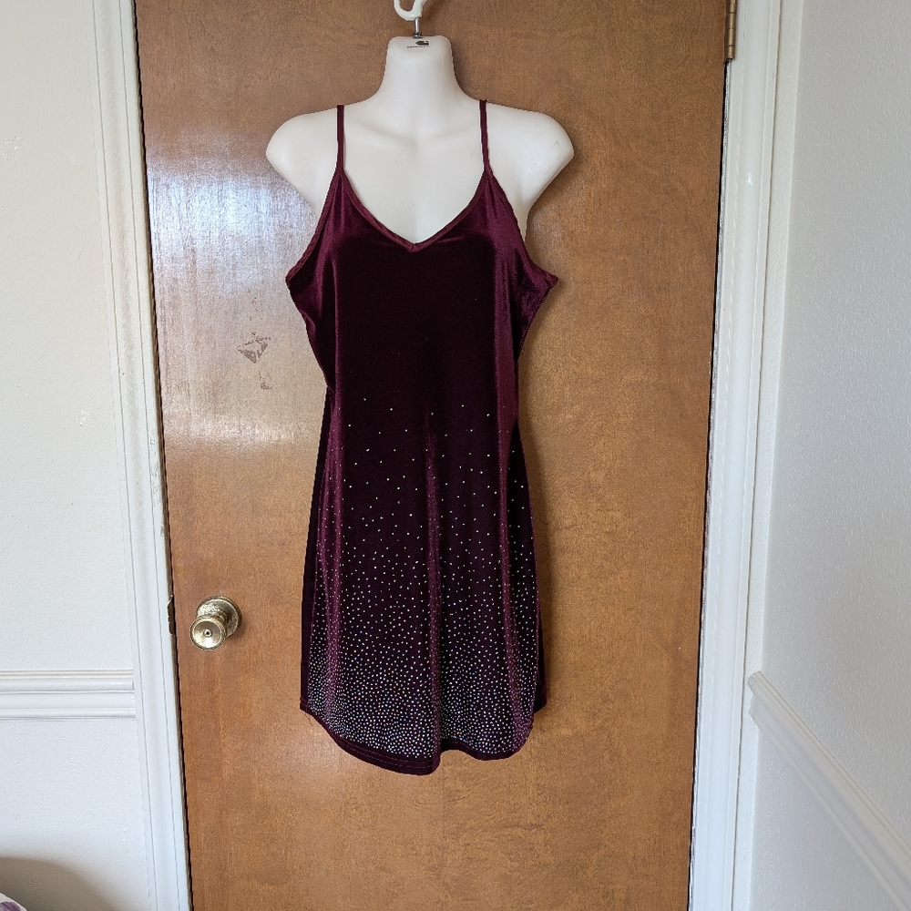 Vintage Joule Red Maroon Velvet Glitter Spaghetti Strap Short Mini Dress